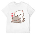 Cute Mochi Peach Cat Milk Goma Cartoon T Shirts Men Women's Cotton Funny T-Shirts O Neck Tees Short Sleeve Clothing Gift Idea. 