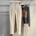 Autumn Winter Suit Pants Men Thick Business Elastic Waist Classic Grey Brown Woolen Straight Korean Formal Trousers Male 27-38.