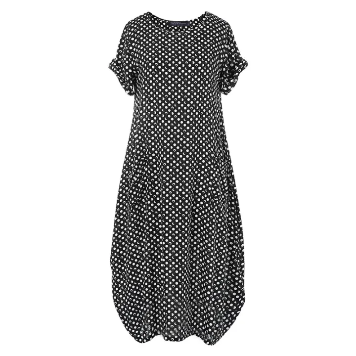 Fashion%20Summer%20Printed%20Dress%20Women's%20Sundress%20ZANZEA%202021%20Short%20Sleeve%20Tunic%20Maxi%20Vestidos%20Female%20Casual%20Polka%20Dot%20Robe%20Oversize%20-%20Image%202