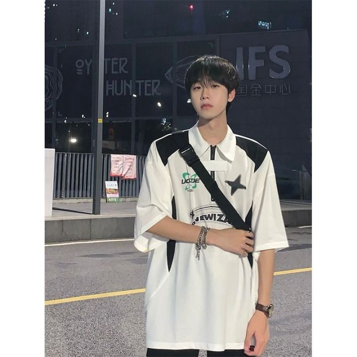 Extra Large Size300Half Zipper Machine Jin Car StylepoloShirt Men's American HeavyvibeWind LapelTShirt Top