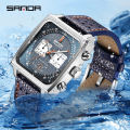 Sanda Hot Selling New Quartz Watch with Three Eyes and Six Needles, Trendy Men's Square Waterproof Band Calendar Watch, One Piece for Shipping.