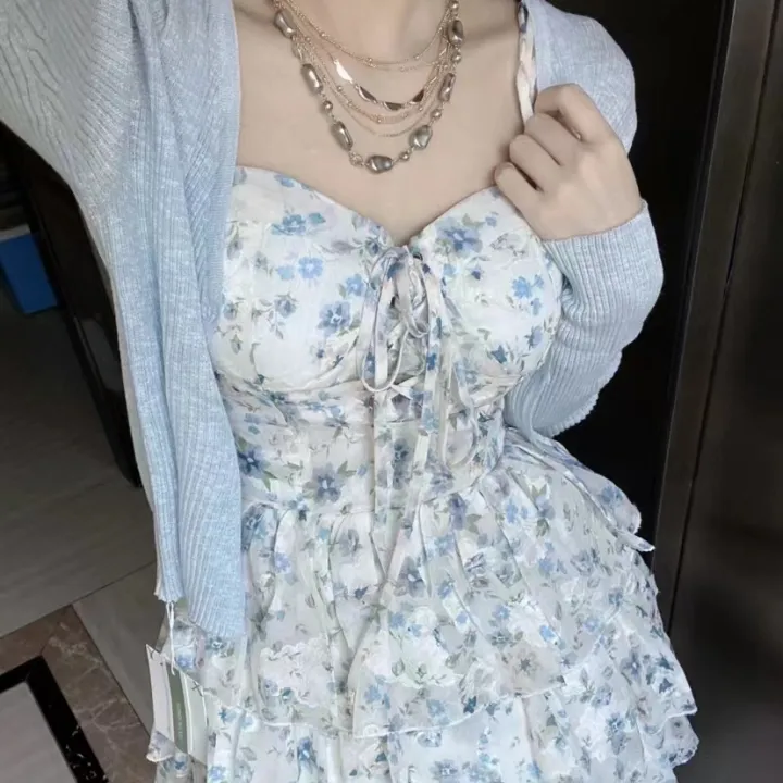 %E3%80%90Two-Piece%20Set%E3%80%91Summer%20Korean%20Style%20High-Grade%20Sweet%20Tie-Neck%20Strap%20Floral%20Dress%20for%20Women+All-Match%20Cardigan%20Fashion%20-%20Image%203