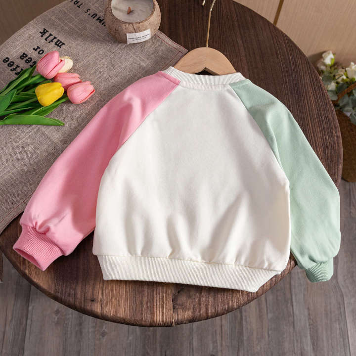 Girls'%20sweatshirt%20spring%20dress%202024%20new%20baby%20girl%20foreign%20children's%20cartoon%20contrast%20stitching%20cotton%20T%20-%20Image%202