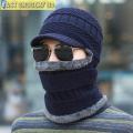 Winter Soft Warm Wool Lined Thick Knitted Lining Cap with Circle Scarf Kit Kantupi For Men.
