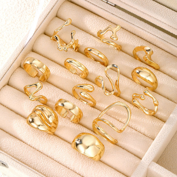Enacolor%20Rings%20for%20Girls%20All%20Season%20Polished%20Alloy%20Irregular%20Geometric%20Open%20Ring%20Set%20%E2%80%93%2015Pcs%20Fashion%20Jewellery%20-%20Image%204