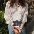 Blusas Cotton Loose Women Blouses Ruffles V-neck Long Sleeve Female Shirt Tops Spring New Office White Blouses Women Casual 8561.