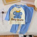 New Baby Boys Girls Warm Pajamas Kids Cute Cartoon Animal O-Neck T-Shirt Tops with Pants Pyjamas Children's Autumn Clothing Sets.