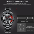 Binbond rotation wheel watch for man spinning rim hub quartz wristwatch male full black stainless steel reloj rotating skeleton dial clock. 
