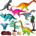 12 Pcs Realistic Dinosaur Toy Set Dinosaurs Animals Figures Toys Set with Tree and Eggs for Kids  (Multicolor). 