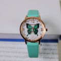 Elegant Women's Leather Watch with Lucky Beads and Butterfly Design.