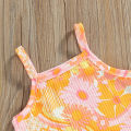 Kids Girl Tanks Tops + Pants, Floral Print Elastic Waist Drawstring Pocket Decoration Summer Clothing. 