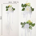 GC Wedding Decorations, Wedding Chair Decorations With Artificial Open Rose, Green Leaves, Handmade Chiffon Ribbons, Wedding Flowers Decorations For Ceremony.
