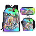 Pokemon Student Pikachu School Bag, Cartoon Anime Three-Piece Lunch Bag, Pencil Case, Backpack.