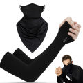 Hand Gloves & Bandana Face Cover Ear Hanging Scarf- Black Combo Pack. 