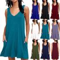 Dresses Women Summer T Shirt Dresses With Pocket Plain Pleated Tank Dress - Blouse For Women. 