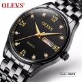 Olevs 5570 Men's Stainless Steel  Luminous dial Date and week  Waterproof Quartz Wrist Watch. 