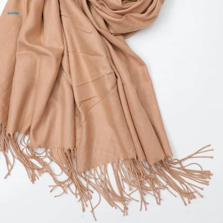 Womens%20Long%20Large%20Pashmina%20Shawl%20Wrap%20Scarf%20in%20Solid%20Colors%20Khaki%20-%20Image%209