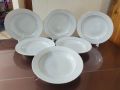 6 Pcs Ceramic Deep Dinner Plate Set 9"Inch , Deep Rice Dinner Plate, White Color With Golden Line print. 