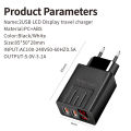 45W QC 3.0 USB Charger LED digital display Quick Charge Phone Charging Adapter Tetuo. 