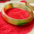 Outer Mongolian material colorful jade bracelet jade color medium wide retro women's Fu Lu Shou three-color colorful wangfu jade bracelet.
