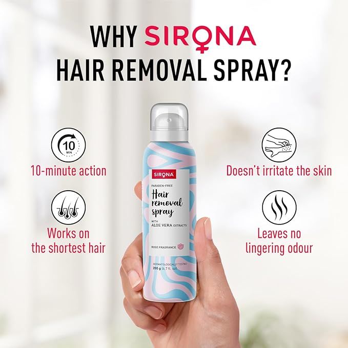 Sirona%20Hair%20Removal%20Spray%20Foam%20with%20Aloe%20Vera%20Extracts%20and%20Rose%20Fragrance%20%7C%20For%20Legs,%20Arms%20&%20Underarms%20%7C%20Removes%20Hair%20in%2010%20Minutes%20%7C%20Parabens%20Free%20%7C%20Dermatologically%20Tested%20%7C%20200%20ml%20-%20Image%202
