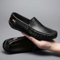 2023Summer New Men's Casual Leather Peas Shoes Breathable Non-Slip Men's One Pedal Soft Bottom Shoes. 