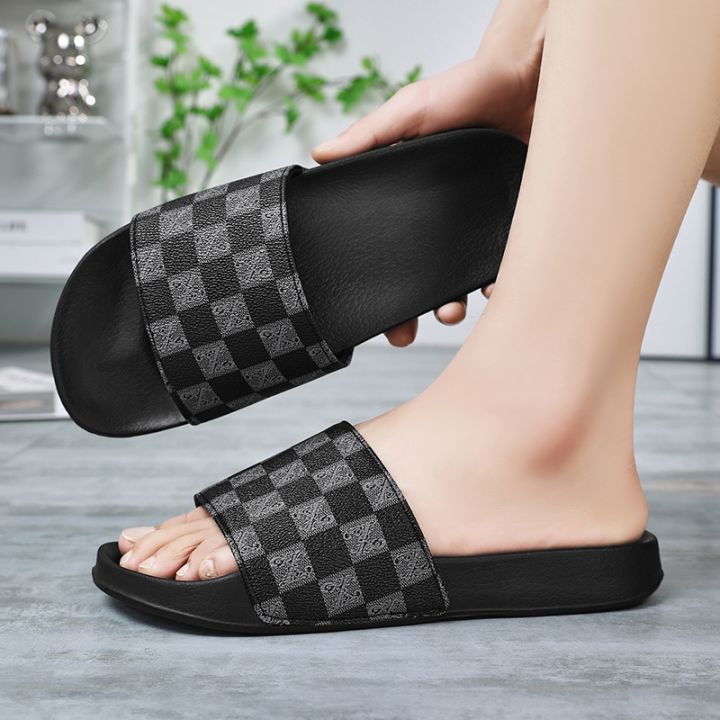 Indispensable-Quality%20And%20Durability-Stylish%20Black%20And%20Chocolate%20Color%20CHESS%20Slide%20Slipper%20Sandal%20For%20Men%20S30%20-%20Image%202