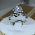 925 Sterling Silver InterTwined Three-Dimensional Rose Ring White Zircon Full Diamond Ring Ladies Temperament Elegant Jewelry. 