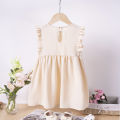 Shang children's clothing 2024 summer girls solid color ruffled small flying sleeves casual fashion dress. 