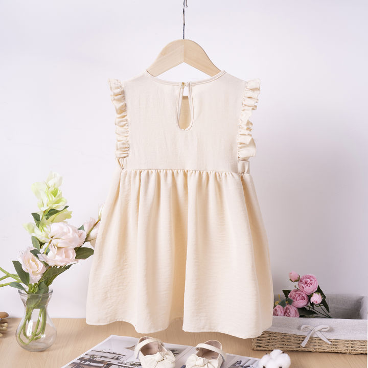 Shang%20children's%20clothing%202024%20summer%20girls%20solid%20color%20ruffled%20small%20flying%20sleeves%20casual%20fashion%20dress%20-%20Image%203