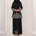 Women Spring Embroidery Muslim Sets Long Sleeve Turkish Tops Skirts Abaya Solid Islamic Clothing 2PCS Baju Kurung Malaysia Set. 