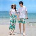 Same Color Couple Wear Summer New Parent-Child Wear Short Sleeve T T-shirt Seaside Vacation Beach Couple Leisure Wide Loose Pants. 