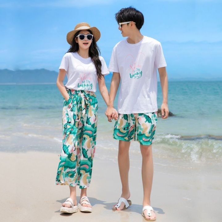 Same%20Color%20Couple%20Wear%20Summer%20New%20Parent-Child%20Wear%20Short%20Sleeve%20T%20T-shirt%20Seaside%20Vacation%20Beach%20Couple%20Leisure%20Wide%20Loose%20Pants%20-%20Image%207