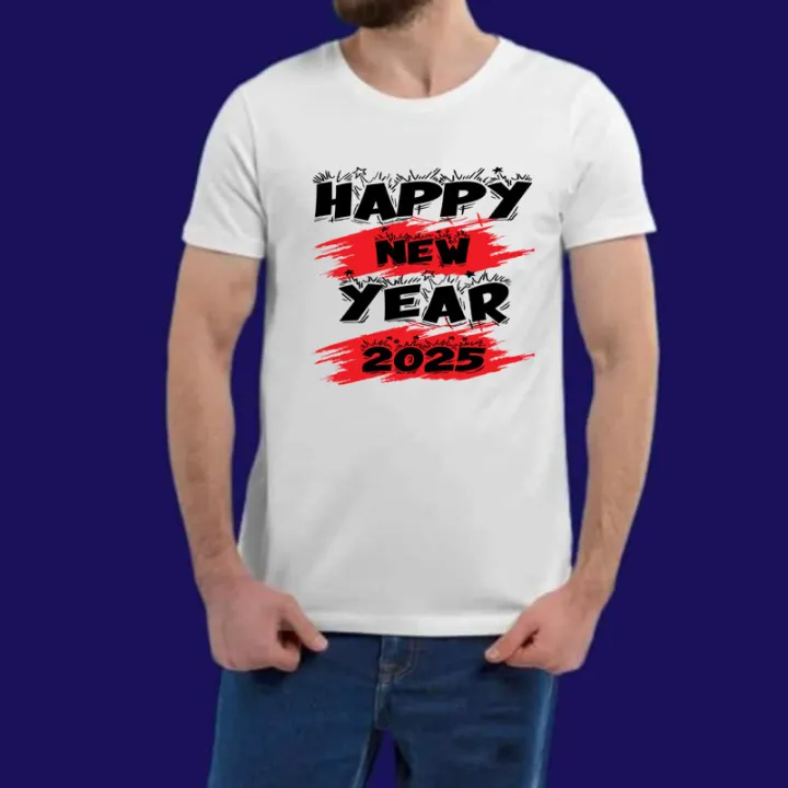 HAPPY NEW YEAR 2025 New Design Casual Half Sleeve T-Shirt For Men's
