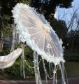 Antique Hanfu Flower Waterproof Beach Lace Umbrella Feather Lolita Streamer Aesthetic Atmosphere Cosplay Yarn Umbrella Parasol Moonlight Shines. 