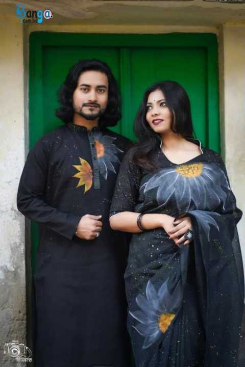 New Hand Printed Exclusive Design Combo Couple Set saree and panjabi for Men & Women