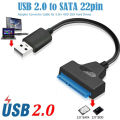 USB 2.0 To SATA 22 Pin Laptop Hard Disk Drive SSD Adapter Converter Cable. 