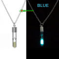 Hourglass Luminous Necklace Glass with Chain Glow in the Dark Sand Hourglass Pendant Jewelry Jewellery (Blue). 