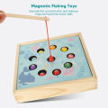 Wooden Board Bead Game Interactive Magnetic Fishing Game 2 in 1 Color Matching Safe for Home for Toddlers.
