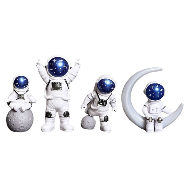4 Pcs Astronaut Figure Statue Figurine Spaceman Sculpture Educational Toy Desktop Home Decoration Astronaut Model Blue