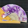 Chinese Style Lace Silk Folding Hand Held Flower Fan for Women, Wedding Party, Photo Prop Tool, Art Craft, Pattern Folding, 2Pcs. 