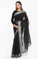 Half Silk Joba Saree for Women - Black Color Muslin Saree - Fashionable and Comfortable Outfit - Suitable for Any Season. 