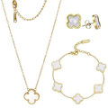 1Set Light Luxury Four Leaf Clover Pendant Jewelry Set Fashion Trendy Necklace Bracelet Earring For Women Simple Jewelry CHAINI. 