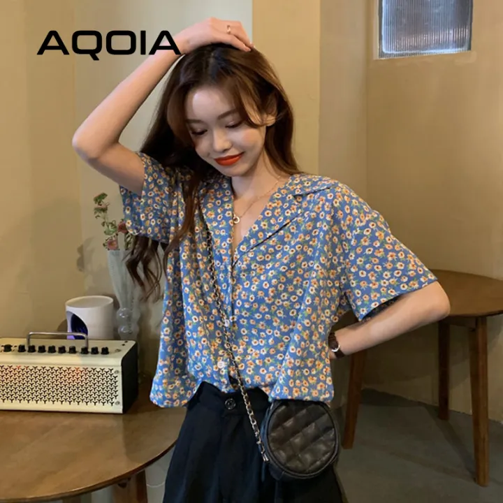 Chic%20Vintage%20Floral%20Printing%20Button%20Up%20Women%20Shirt%20Notched%20Neck%20Short%20Sleeve%20Womens%20Blouse%202022%20Summer%20Loose%20Tunic%20Female%20Shirts%20-%20Image%202