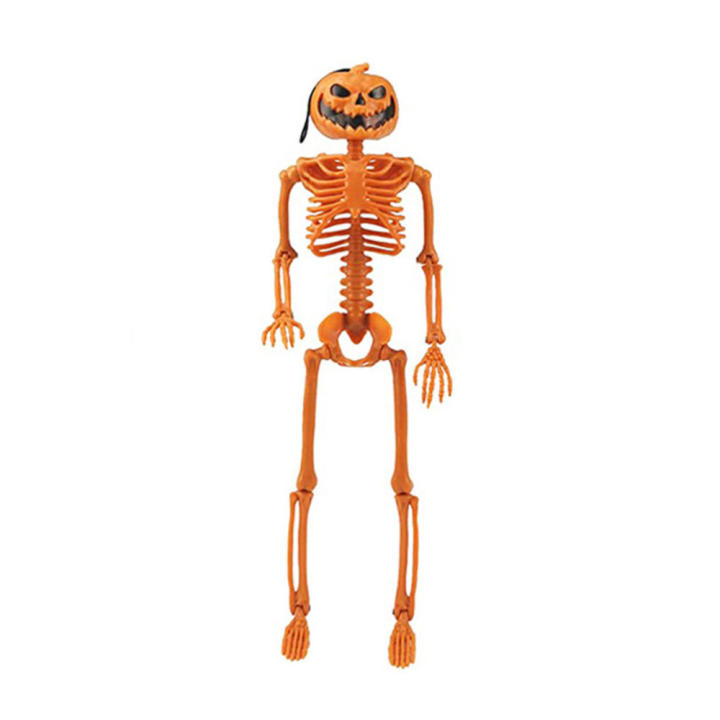 38*12*5cm Halloween decoration Good Quality PP Posable skeleton Full body pumpkin head skeleton for Home Garden