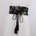 Chinese Women Satin Waist Belt, Kimono Belts Girdle Floral Printed Tied Jewelry Accessories Corset Retro Style Waist Band for Female, Girls , Black Gold.