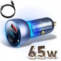 Baseus 65W Car Charger Suit with Type-C Cable - Black.