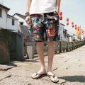 men's linen shorts Japanese Casual Shorts Men Drawstring Printed Streetwear Mens Shorts Summer Men Shorts Cotton Linen Clothes. 