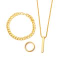 3pcs Trendy Stainless Steel Square Pendant Chain+Bracelet +Ring for Men - Sleek & Classic Design. 