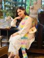 New Collection White Rainbow Shalwar Kamiz   Three Piece For Women. 
